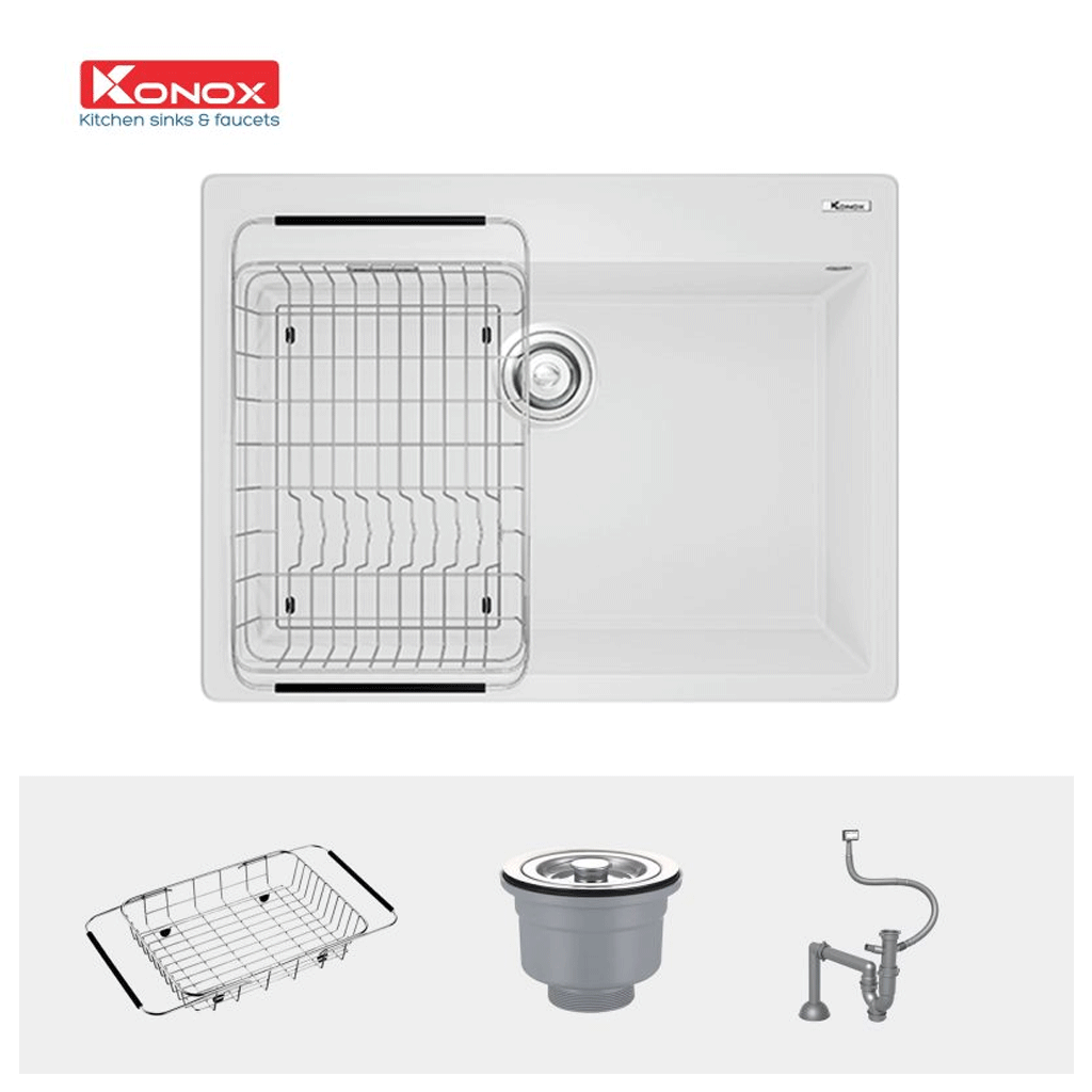 Ruvita Chậu rửa bát đá Granite Konox Sink Ruvita 680 – White Silver (KT 68*50cm) - Italy - Ảnh 1