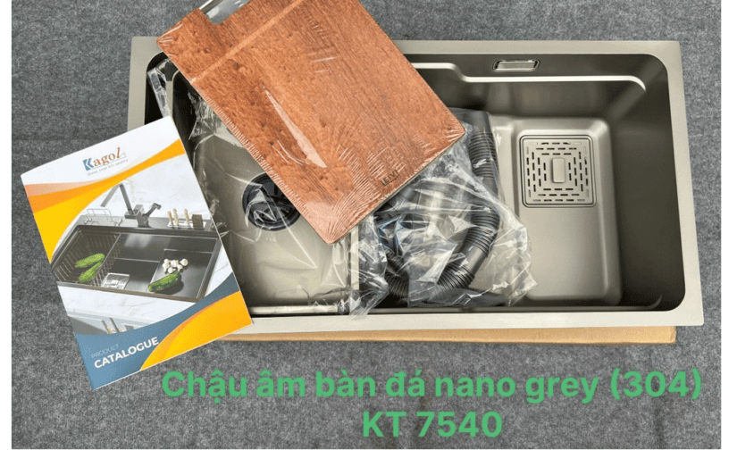 CHẬU RỬA BÁT 1 HỐ MÀU XÁM PHỦ NANO KAGOL 7540 (75X40CM)