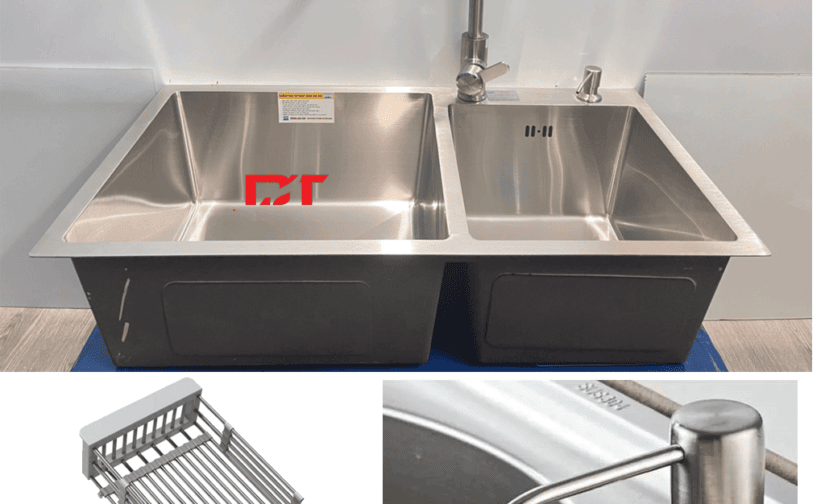 Combo VC-12: Chậu rửa bát Korea 7843, Vòi Roslerer 802, giá úp bát, vòi bơm nước rửa bát