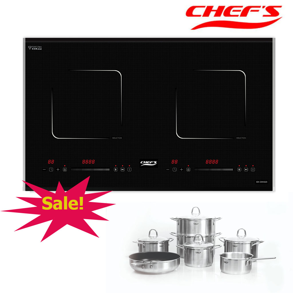 dih320 Bếp từ Chefs EH-DIH320 mẫu mới ( kính Crystal Ceram vát cạnh, nẹp nhôm, Công suất 4400W) - Ảnh 1