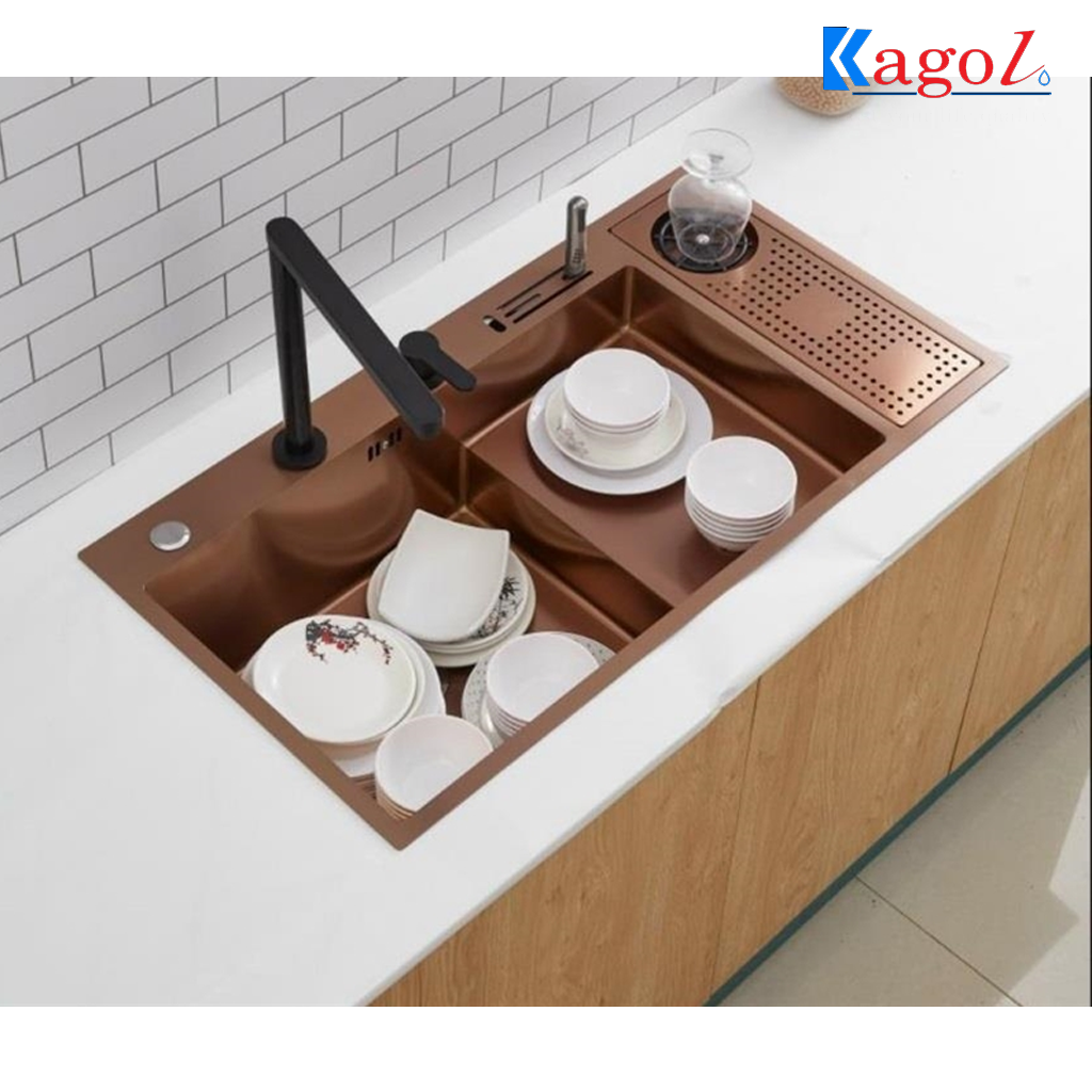 K8846 rcv Chậu rửa bát đơn có bàn chờ Kagol K8846 RCV- kèm máy rửa cốc (88 x 46cm) - Ảnh 1