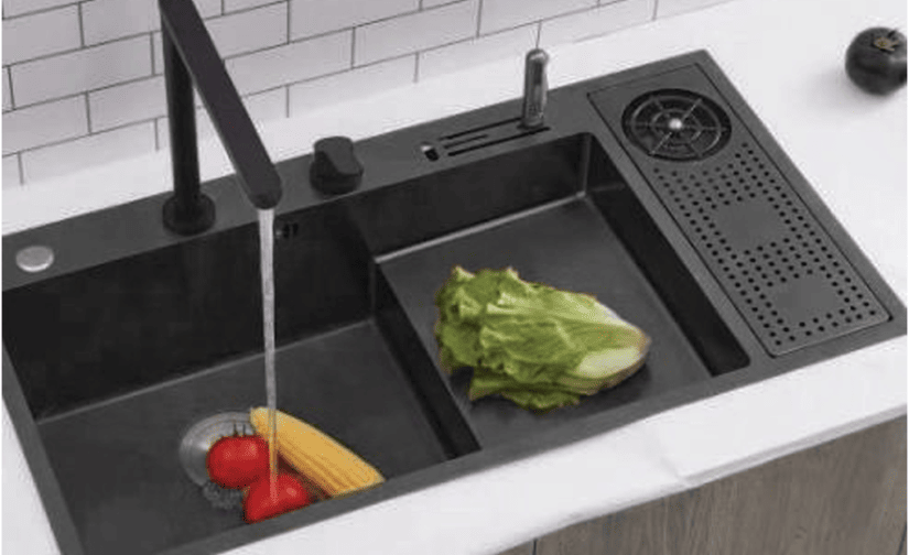 Chậu rửa bát đơn có bàn chờ Kagol K8846 RCD- kèm máy rửa cốc (88 x 46cm)