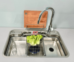 Combo bộ Chậu rửa bát chống xước Gento GT04-7848 Premium ( dày 4 li cạnh vuông)- Vòi rửa bát rút dây - Ảnh 2