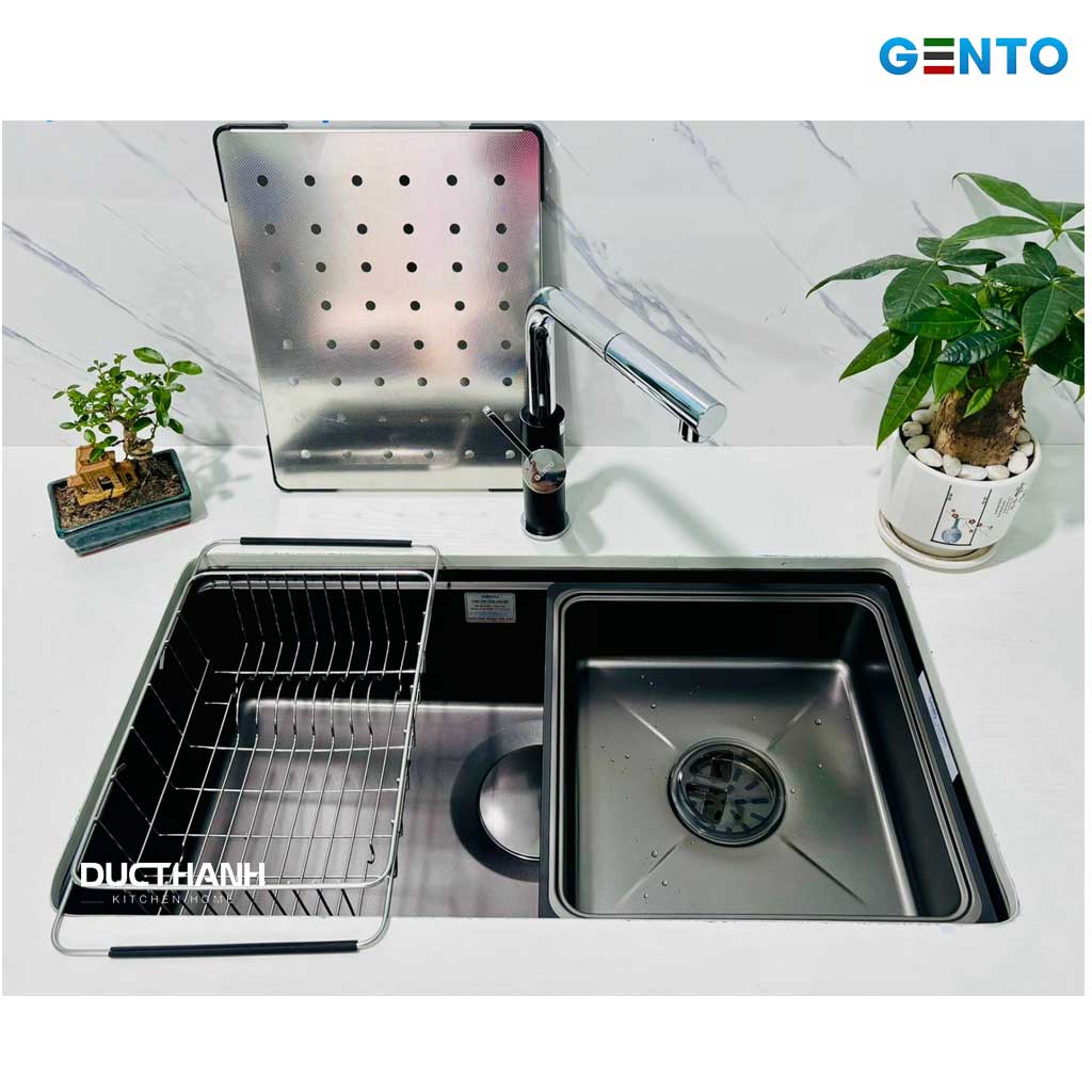 Chậu-gento-7843-âm-toàn-phần Bộ Combo Chậu rửa bát đơn âm Gento GT04-7843 Nano - chống xước, chống bám bẩn và Vòi rút - Ảnh 1