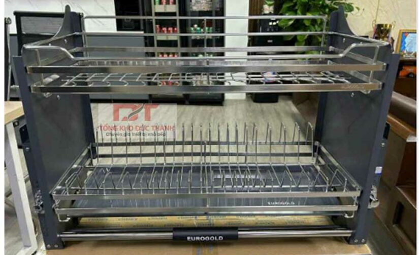 Giá bát đĩa nâng hạ Eurogold inox 304 nan dẹt khung màu ghi EUI304160/170/180/190 (EUT9160/170/180/19VX)