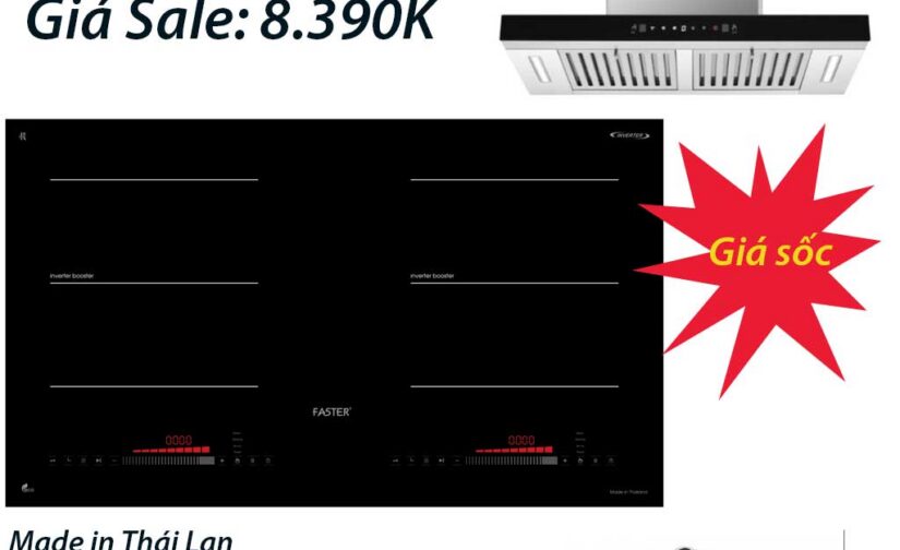 Combo Bếp từ Faster nhập Malaysia, Máy hút mùi tự động làm sạch mô tơ