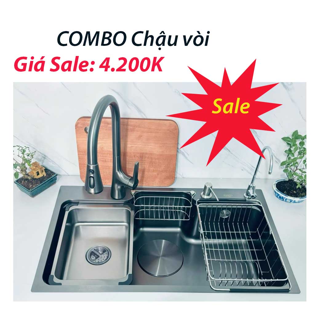 combo-chậu-vòi Combo Chậu rửa Nano cao cấp Gento và vòi rút 3 chế độ - Ảnh 1