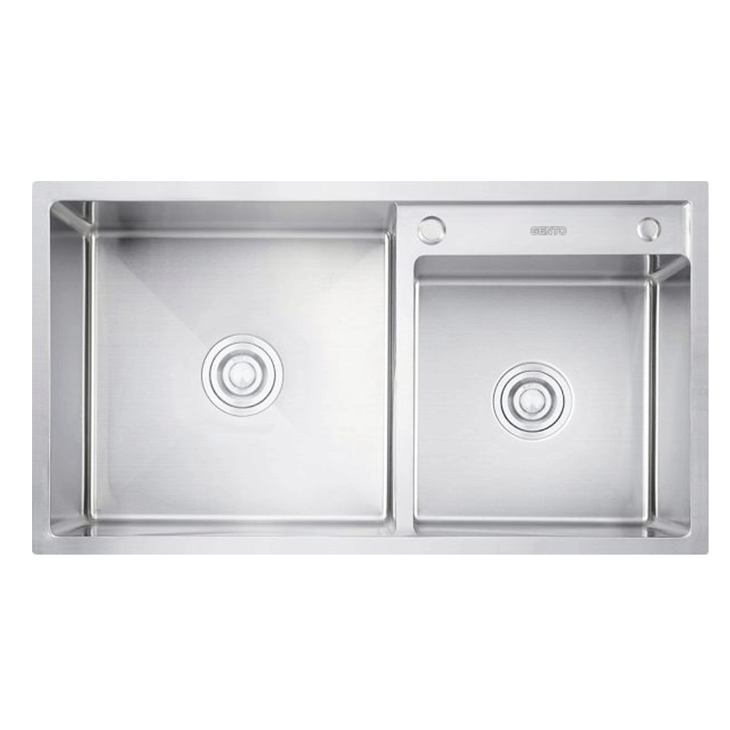 8448-lệch Chậu rửa 2 hố Gento GT04-8448L tặng vòi rút - Ảnh 1